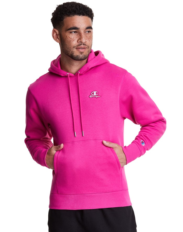 Champion Classic Fleece Embroidered Applique Logo Erkek Kapşonlu Sweatshirt Pembe ( VNPGQR231 )